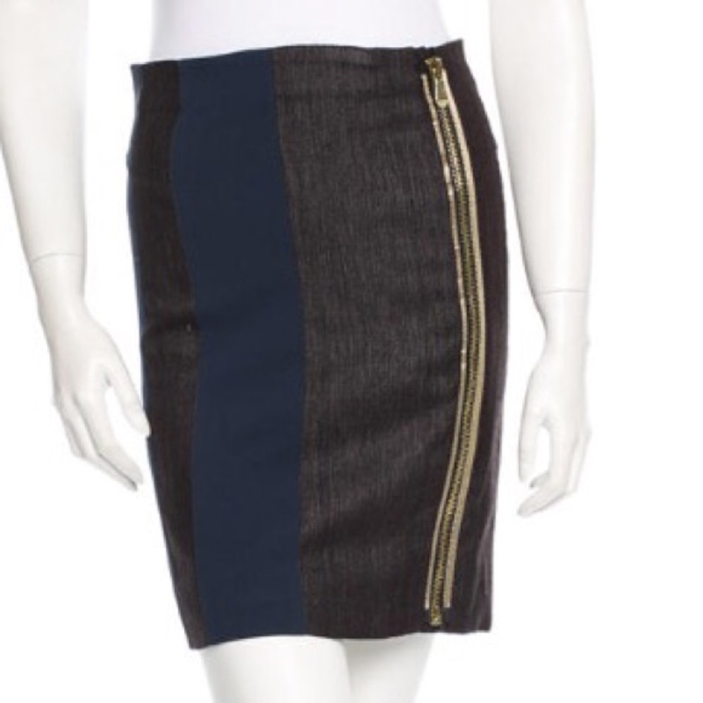 Balenciaga Blue & Dark Grey Mini Skirt w/Bold Front Zip - Picture 5 of 5